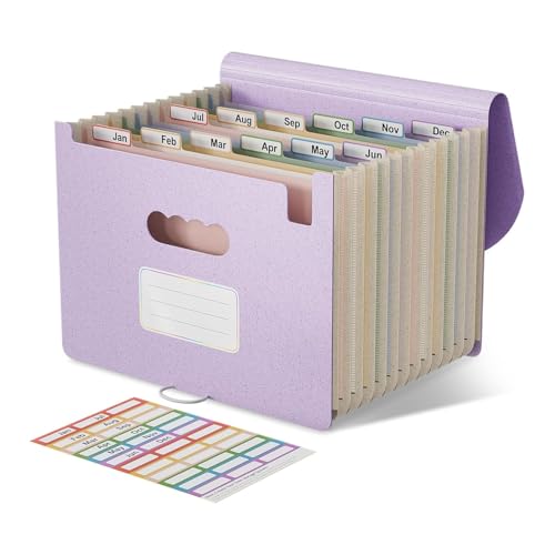 EcoStash - EcoStash Trieur 12 Compartiments A4, Rangement Papier Administratif, Organiseur de Dossiers Accordéon en Paille de Blé, Classeur Range Document, Sans BPA, Retour à la Nature,Vie Saine - Violet Lavande