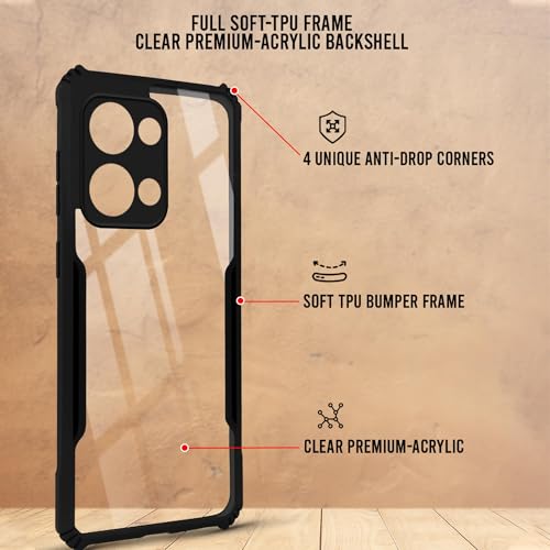 Image of Jkobi Back Case Cover for Oppo Reno13 5G | Oppo Reno 13 5G (Shockproof with Polycarbonate Clear Panel | Professional Black)