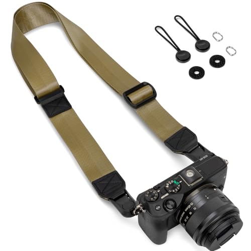 KTUEOV Correia de câmera, correia para pescoço com fivela de libertação rápida feita de nylon correia câmara de fotos ajustável para Reflex DSLR, capacidade de carga máxima de 50 kg, caqui