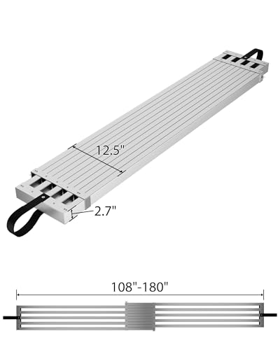 Image of Aluminum Work Plank, 9-15ft Telescoping Plank, 440lbs Capacity Aluminum Extension Boards, Scaffolding Plank with Skid-Proof Platform Scaffold Ladder Accessory