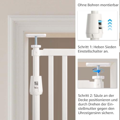 unipaws Katzenschutzgitter 190 cm extra hoch, automatisch schließend, ohne Bohren, Türschutzgitter für Katzen & Hunde, 53–86 cm Breite, Weiß