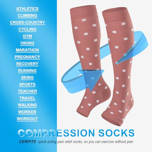 Image of Toeless Compression Socks 15-20 mmHg, 2 Pairs open toe Knee High Support | reduce leg fatigue, and keep feet comfortable for travel, pregnancy, nurses, running