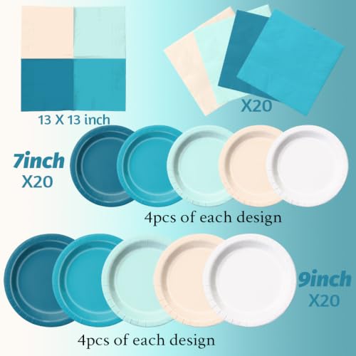 Image of CMUSKO Beach Party Decorations - 60pcs Pool Summer Teal Blue Plates and Napkins Hawaiian Beach Ocean Tableware