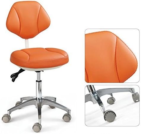 Leather Orange Office Assistant's Stools Adjustable Mobile Chair Sold by East Dental