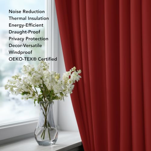 Image of Deconovo Blackout Curtain Room Darkening Thermal Insulated Curtains Rod Pocket Window Curtain for Bedroom Red 38 x 54 Inch 2 Panels
