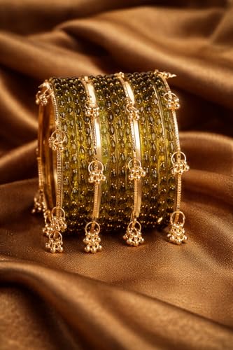 Image of Shining Diva Fashion 16 Pcs Trendy Stylish Glass & Kashmiri Ghungroo Bangles Set for Women & Girls | Traditional Festive Wedding Party Jewellery