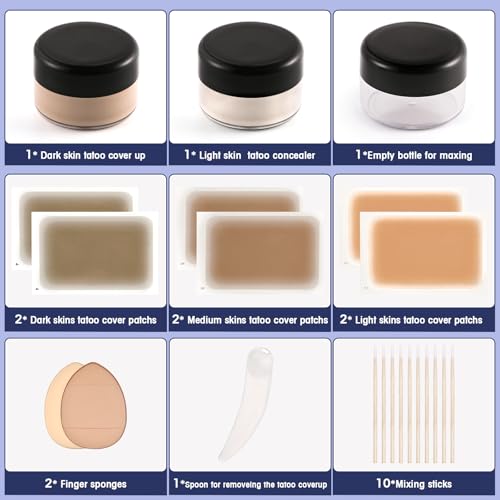 Tattoo Cover Up Makeup Waterproof, Tattoo Cover Up Makeup Cream, Light & Dark Blendable Shades With Skin Tone Patch, Sponges & Mixing Tool Cover Tattoo, Scar, Birthmark Bruises For Body & Face - Thumbnail 7