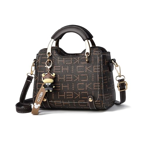 Piccole Borse Donna a Tracolla Borsa con Manico a Mano e a Spalla Pelle PU Ragazza Carino Borsetta Crossbody Pochette Caffè con Lettere