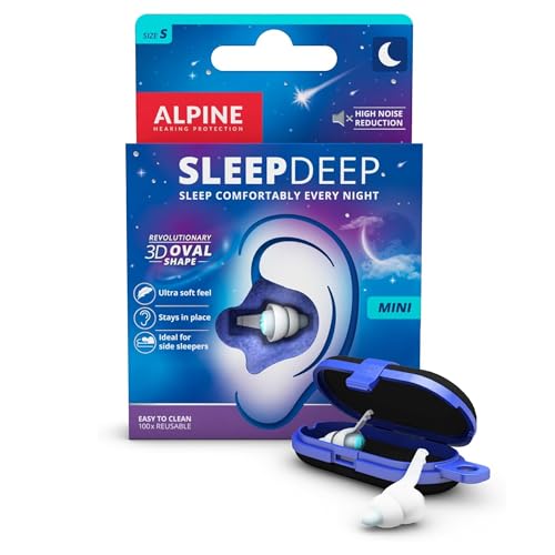 Alpine SleepDeep Mini - Soft Ear Plugs for Sleeping and Concentration - New 3D Oval Shape and Noise Reducing Gel for Better Attenuation - 27dB - Ideal for Side Sleeper - 1-Pair Reusable: S