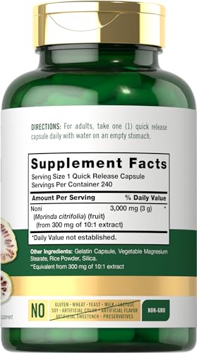 carlyle noni fruit capsules 3000mg  240 count  non-gmo gluten free  traditional herb supplement