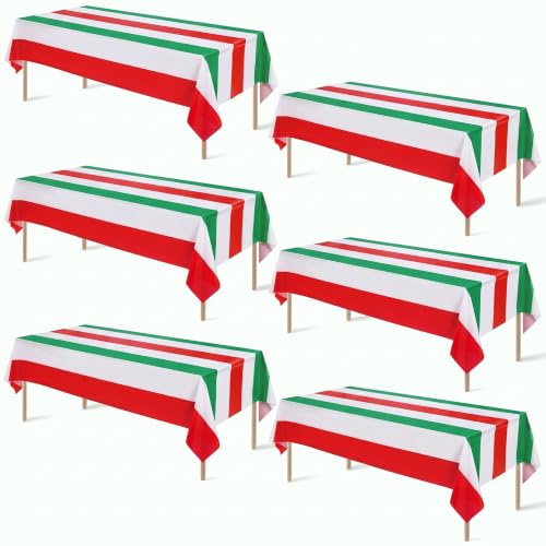 Image of Tatuo 6 Pcs Italian Flag Tablecloth 54x108 Inch Plastic Rectangular | Italy Themed Party Disposable Table Cover Italian Tablecloth Family Gathering Kitchen Decoration Supplies