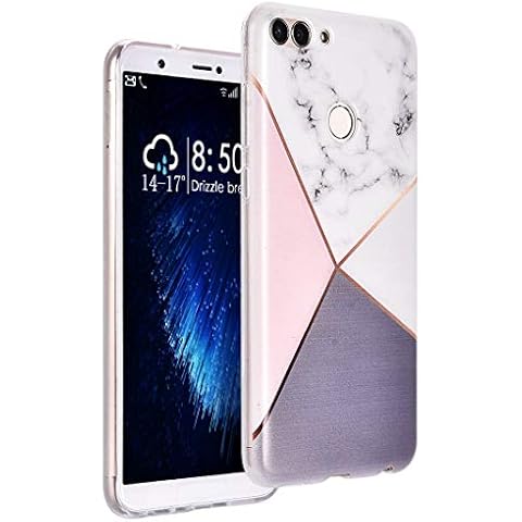 Huawei P Smart/Enjoy 7S Phone Case, Ultra Slim Thin Case Cover Silicone Rubber Gel TPU Bumper Marble Pattern Protective Case Shockproof Skin Shell Back Cover for Huawei P Smart 2017 Cover