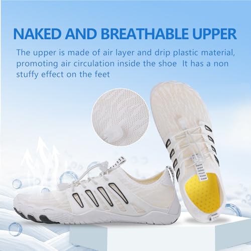 Image of SIOSNETA Hike Barefoot Shoes for Women Men, Breathable Non-Slip Athletic Footwear, Wide Toe Water Shoes for Hiking, Non-Slip Neuropathy Shoes for Women Men, Grounded Comfort wear White Black