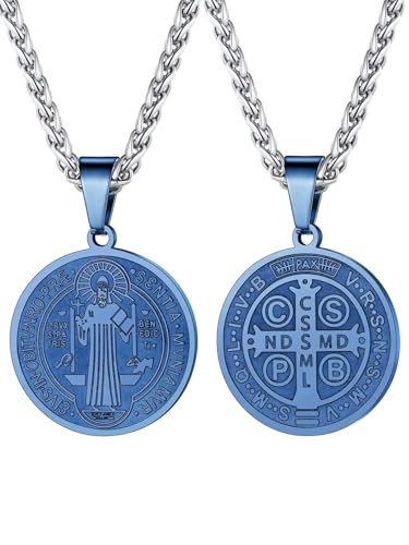 Image of U7 Saint Michael Necklace for Men,Stainless Steel /18K Gold Plated St Michael Archangel /Saint Benedict /Saint Christopher Pendant Amulet Necklace for Men Women