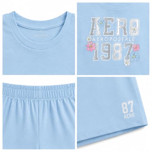 Image of AEROPOSTALE Girls Athletic Shorts Set - 2 Piece Jersey Graphic T Shirts & Fleece Cargo Shorts - Kids Activewear Clothing Set