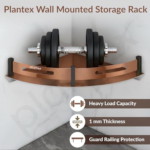 Image of Plantex Bathroom Corner Rack for Wall /Stainless Steel Shelf for Bathroom Corner with Railings /Bathroom Accessories Holder (12x12 inches, PVD Rose Gold & Black)