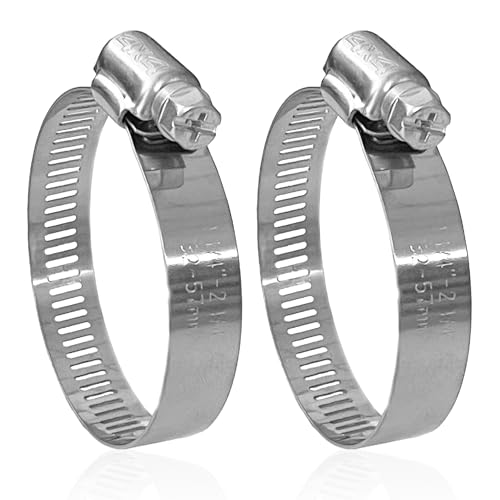 NITRO4X4 Stainless Steel Hose Clamps Set - 2 Adjustable Hose Clamp (1-1/4 to 2-1/4 Inch 32-57mm) - Heavy Duty Radiator Hose Clamps for Fuel Line Plumbing Automotive and Mechanical Applications