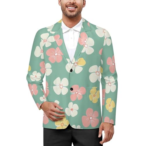 Cute Floral Flowers Pattern Men's Slim Suit Long-Sleeve Prom Tuxedo Classic Two Button Business Jacket