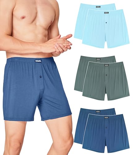YESWEL Bambus Boxershorts Herren，6er Pack Atmungsaktive Unterhosen Männer, Lockere Retro Unterwäsche mit Eingriff (M -3XL)