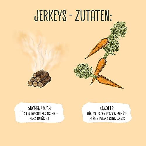 VEGDOG Jerkeys hypoallergener Snack für Hunde (9 x 80 g) | leckeres Aroma mit Buchenholz Rauch | Belohnungssnack für Allergiker mit Karotte und Gemüse