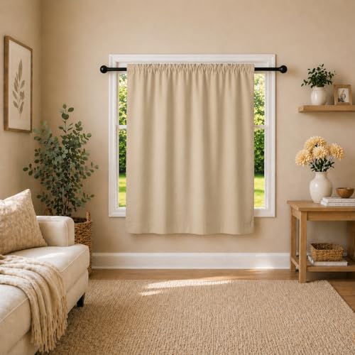 Image of Valance Blackout Rod Pocket Pattern Curtain Pack of 1 Piece, Kitchen Curtain | 3 Feet - Beige