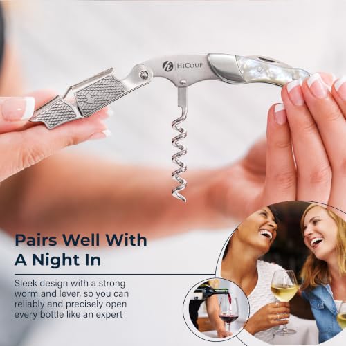 HiCoup Wine Opener - Professional Corkscrews for Wine Bottles w/Foil Cutter and Cap Remover - Manual Wine Key for Servers, Waiters, Bartenders and Home Use - Moonstone Resin & Steel by HiCoup Kitchenware - Used condition - Image 5