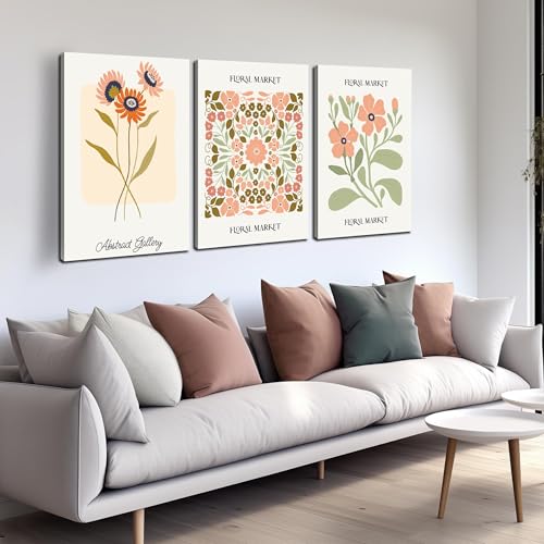 Image of SKYRISE 3 PCS Boho Floral Canvas Wall Art, Rustic Botanical Canvas Paintings Prints ArtWork for Living Room, Vintage Flower Pictures for Farmhouse Dining Room Hallway Bedroom Wall Decor 24 inchx36 inch