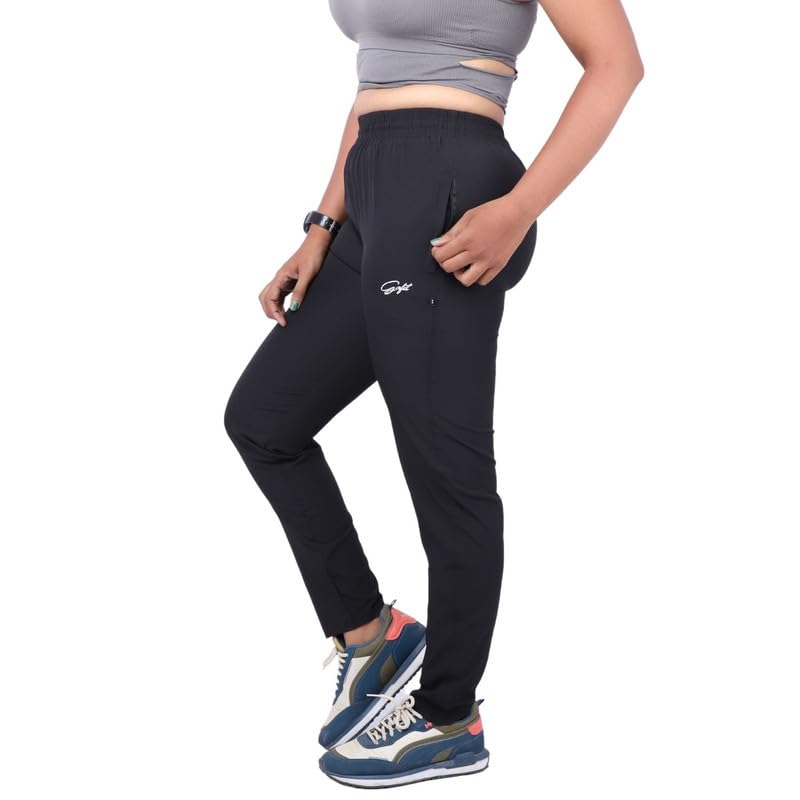 Image of Go-Fit Women Zip Pocket Synthetic Dry-Fit Gym Casual Lower Joggers Trackpant Sports Pant | Multicolors