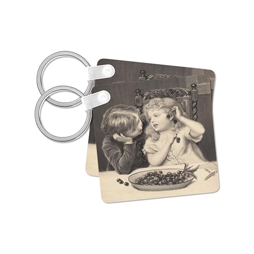 3dRose, Photo Of Victorian Sketch Of little Boy n Girl, set of 2 Key Chains