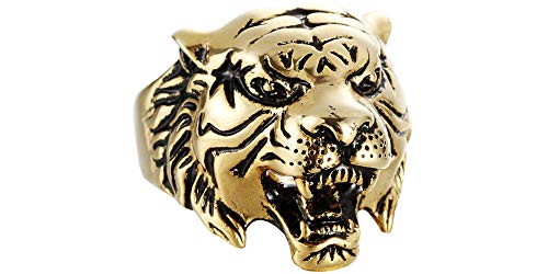 D&L Menswear Men's Gold Plated Stainless Steel Tiger Head Ring (7)