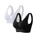 Kendally Bra Comfy Corset Bra Front Cross Side Buckle Lace Bras for Older Women Wireless Full Coverage T-Shirt Bra(Black-White-L)