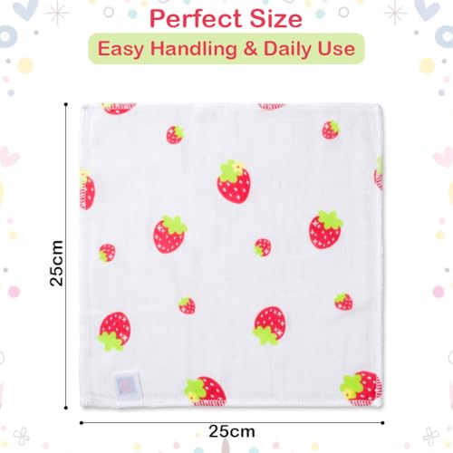 Image of GLUN 25x25cm Newborn Baby Muslin Cotton Towels Pack of 5, 2-Layer Soft Washcloth Hankies, Reusable Face Cloths for Infant Feeding, Cleaning & Bath, Skin Friendly, Printed