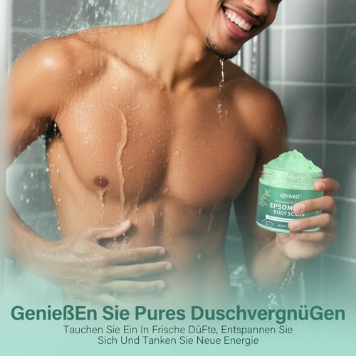 Körperpeeling mit Eukalyptus und Bitterminze, Körperpeeling Damen, Spendet Feuchtigkeit und Pflegt Die Haut, Lindert Muskelverspannungen, Badesalz für Muskelbäder, 300 g