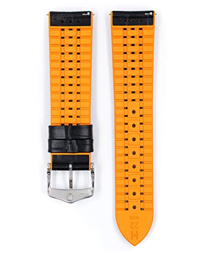 Hirsch Andy Calf Watch Strap - Orange - L - 20Mm / 18Mm - Shiny Silver Buckle - Embossed Performance Band #TOP1