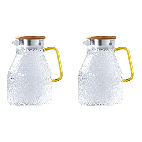 VENOAL Juego de 2 jarras de agua de vidrio de 2000 ml, jarra de agua caliente y vaso cuadrado para hervir té en casa