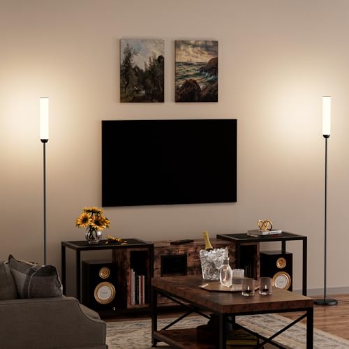 Image of Ambimall LED Floor Lamps with Remote Control Set of 2, Foot Switch, Black