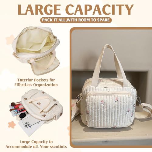 Quilted Travel Duffle Bag for Women Floral Quilted Overnight Bag with Adjustable Strap Cotton Gym Bag Carry On Tote for Travel Business Trips Sport4