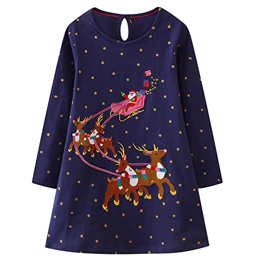 LNL Vestidos de túnica de Navidad para niñas pequeñas Santa & Deer Vestido básico Camisa Activa 3años Cover