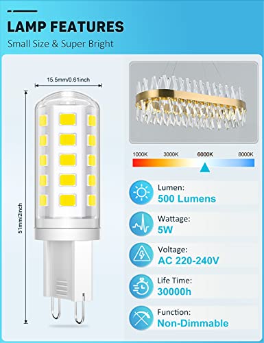QNUJN G9 Led Bulbs Cool White, 5W, 500LM, 6000K, Equivalent to 50W Halogen - Image 2