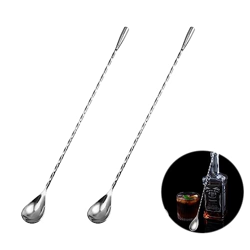 Cucchiaio di Miscelazione in Acciaio Inossidabile, Agitatori da Cocktail, Bastoncini Swizzle, 2 Pezzi Agitatori per Bevande da Cocktail in Acciaio Inossidabile, Miscelatore Bar Riutilizzabile, 30cm