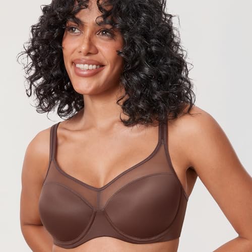 Image of DELIMIRA Women's Full Coverage Bras Underwire Lightly Padded Plus Size Supportive Tshirt Sheer Bra