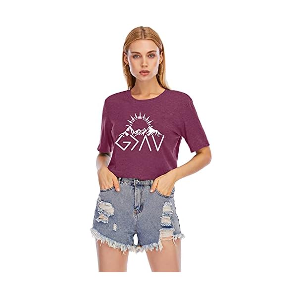 Women-God-is-Greater-Than-High-and-Lows-Shirt-Funny-Camping-Hiking-Mountaineering-Tee-Summer-Short-Sleeve-Tops Women God is Greater Than High and Lows Shirt Funny Sunrise Mountain Graphic Camping Tee Casual Short Sleeve Hiking Tops Red