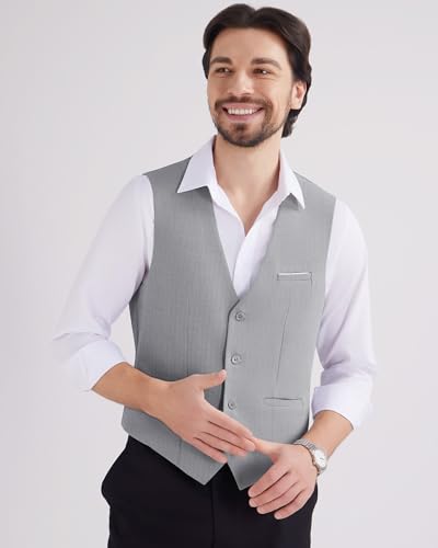 MAGE MALE Men's Suit Vests Herringbone Pinstripe Dress Vest Casual Business Waistcoat Vest4