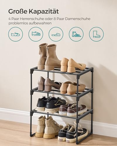 SONGMICS Schuhregal 3 Ebenen, Schuhständer Metall, Schuhaufbewahrung, Schuh-Organizer, aufrecht oder umgedreht, für 4-8 Paar Schuhe, stapelbar, Flur, 30 x 42,5 x 54,5 cm, schwarz LSA003B01 – Bild 6