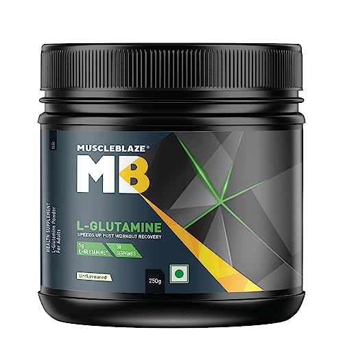 MuscleBlaze L-Glutamine Powder, Unflavoured (50 Servings, 250g)| Post Workout Recovery | 5g Glutamine