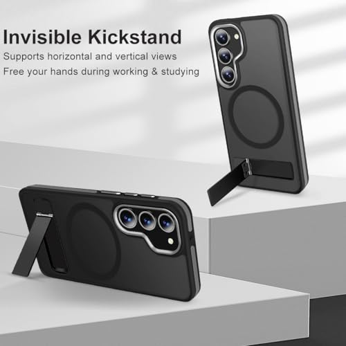 Image of MALEWOLF Kickstand Case for Samsung Galaxy S23, 3 Way Stand & Anti-Slip TPU Edge & Matte Translucent S23 Case, Compatible with Magsafe, Shockproof Slim Case for Galaxy S23 5G (Black /Grey)