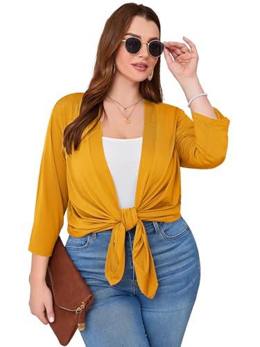 Image of AusLook Women's Plus Size Lightweight Open Front Cardigan 3 /4 Sleeve Cover Ups Shrugs Shawls and Wraps Kimono Jacket Coat