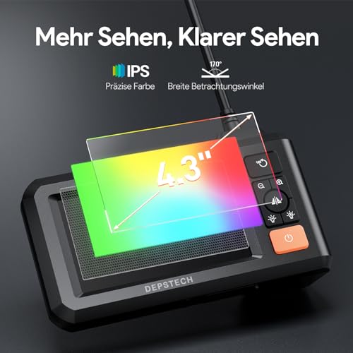DEPSTECH Endoskopkamera mit Licht, Endoskop mit 4,3'-IPS-Bildschirm, 1080P HD Digital...