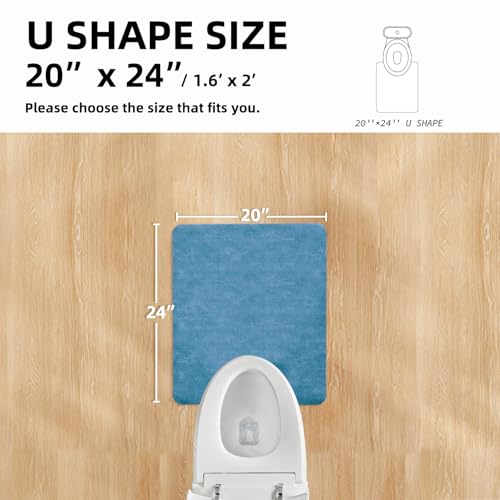 Toilet Rug, Thin Toilet Rugs U Shaped Washable Non Slip Absorbent Quick Dry Low Pile Toilet Mat, 20"x24" U Shape Denim Blue