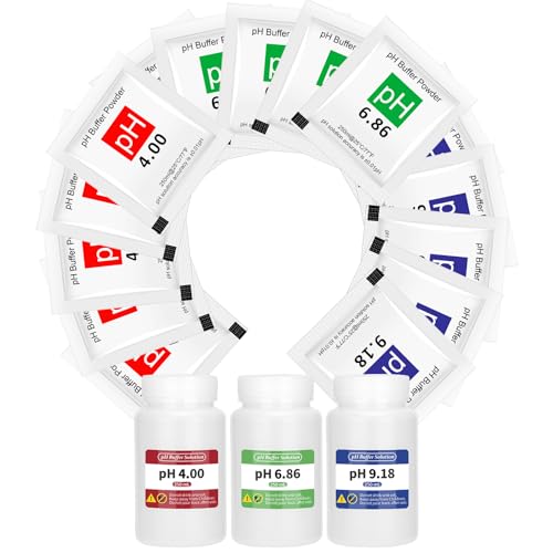 CIZTADA 15 Pack pH Calibration Buffer Powder with 3 Bottles, 250 ml Each for pH 6.86, pH 4.00 and pH 9.18 Calibration Solution, pH Calibration Packets for pH Tester/Pen/Meter